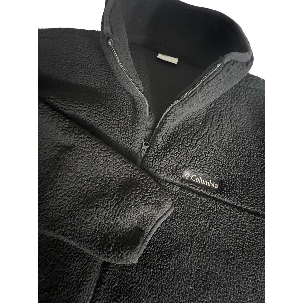Columbia Mens XL Black Sherpa Fleece Full Zip Jacket Pockets Outdoor Mock Neck